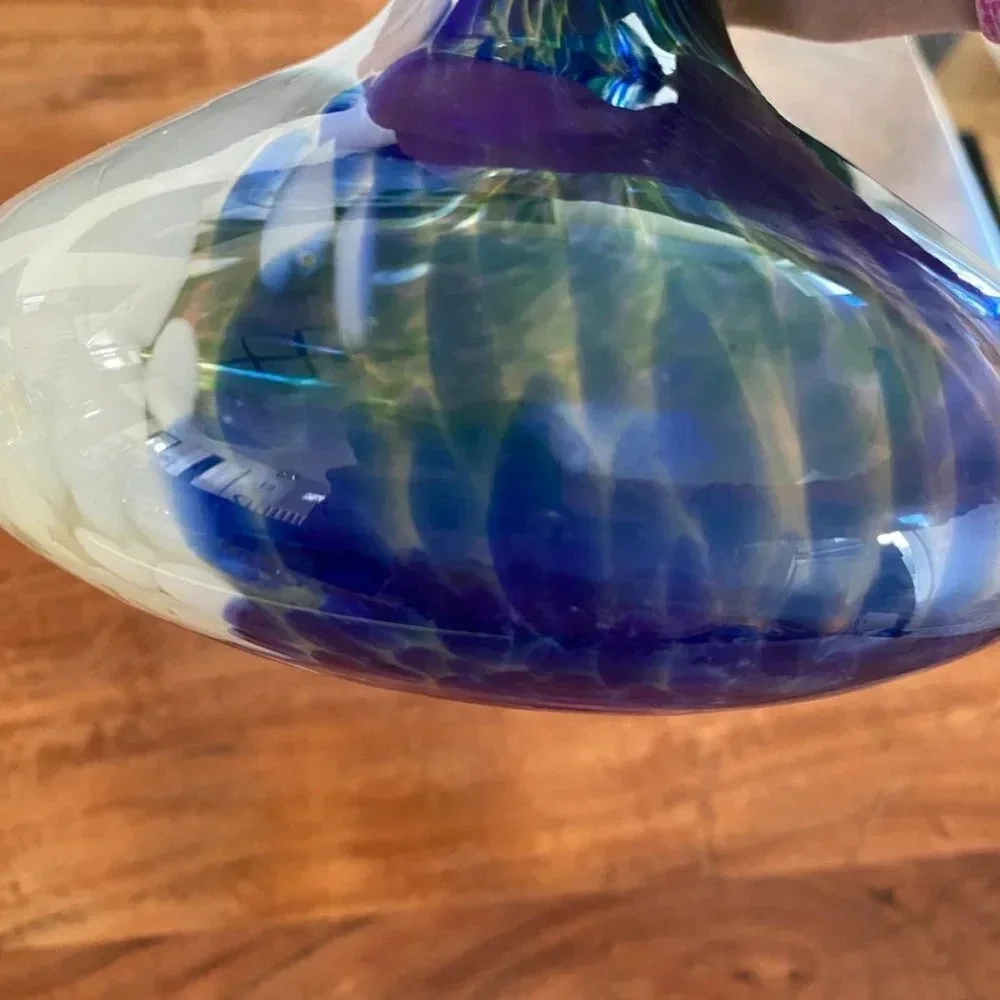 Blue Green Art Glass Decorative Vase